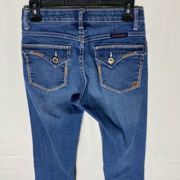 Wrangler Q Baby Med Wash Low Mid Rise Flap Pocket Straight Leg Jeans 28X36 - Picture 11 of 15